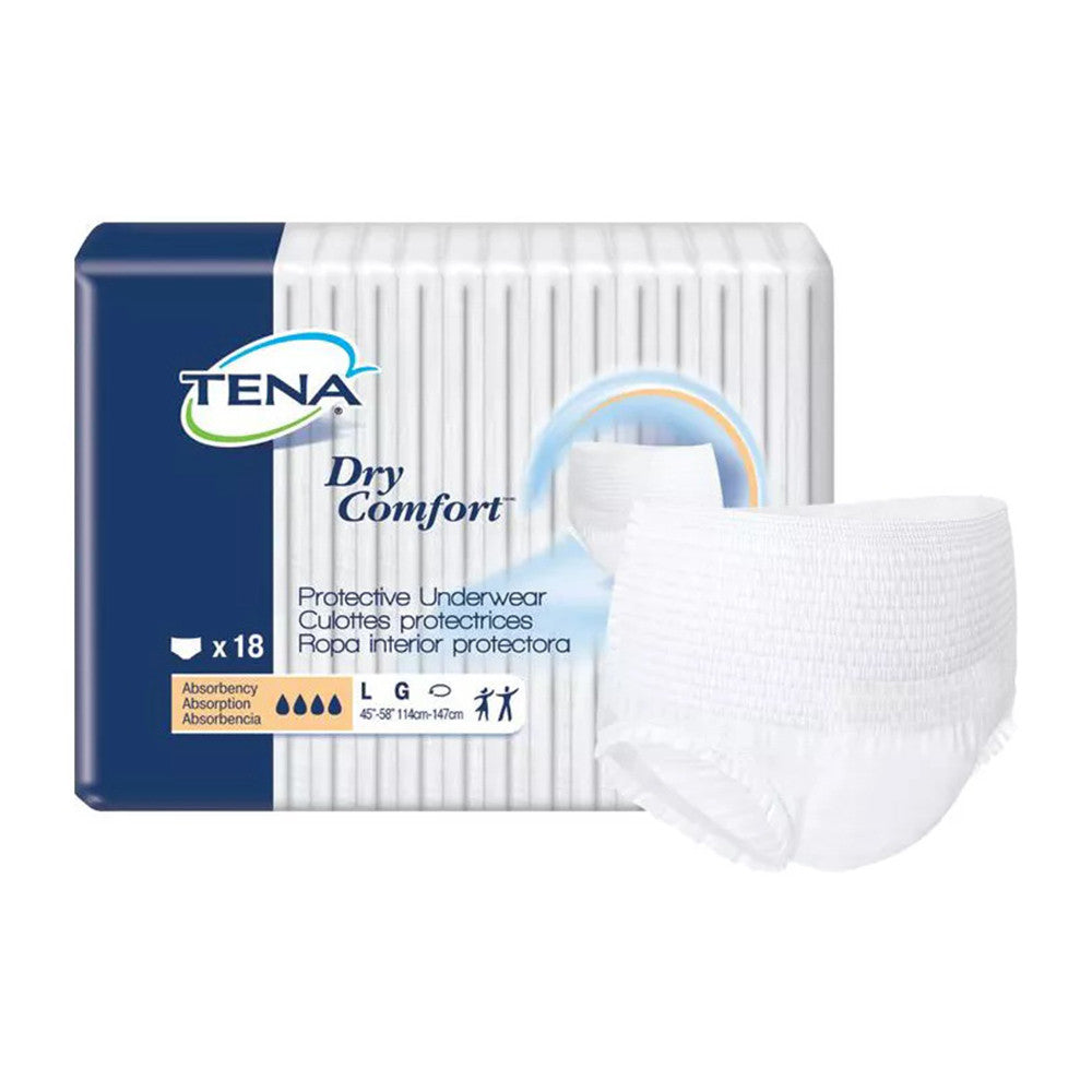 Tena Dry Comfort Adult Protective Underwear Large 45 to 58 Inch, White - 18 ea